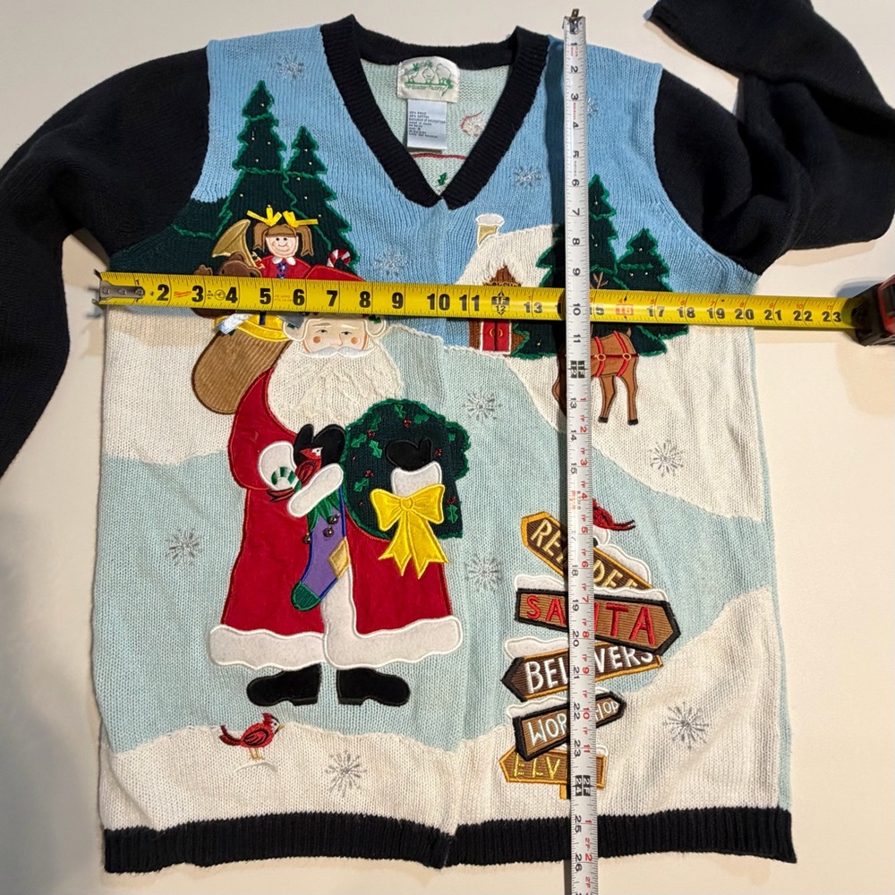 VINTAGE Quacker Factory Christmas knit sweater cardigan Santa tree angel deer - Picture 13 of 14